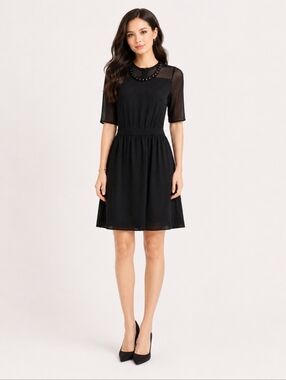 Way Lee | Vintage Black Semi Sheer Beaded Fit & Flare Dress